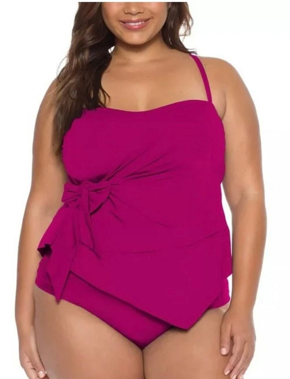 Becca Pink Swim Tankini Multi-way Straps Top Pomegranate 1X NWT